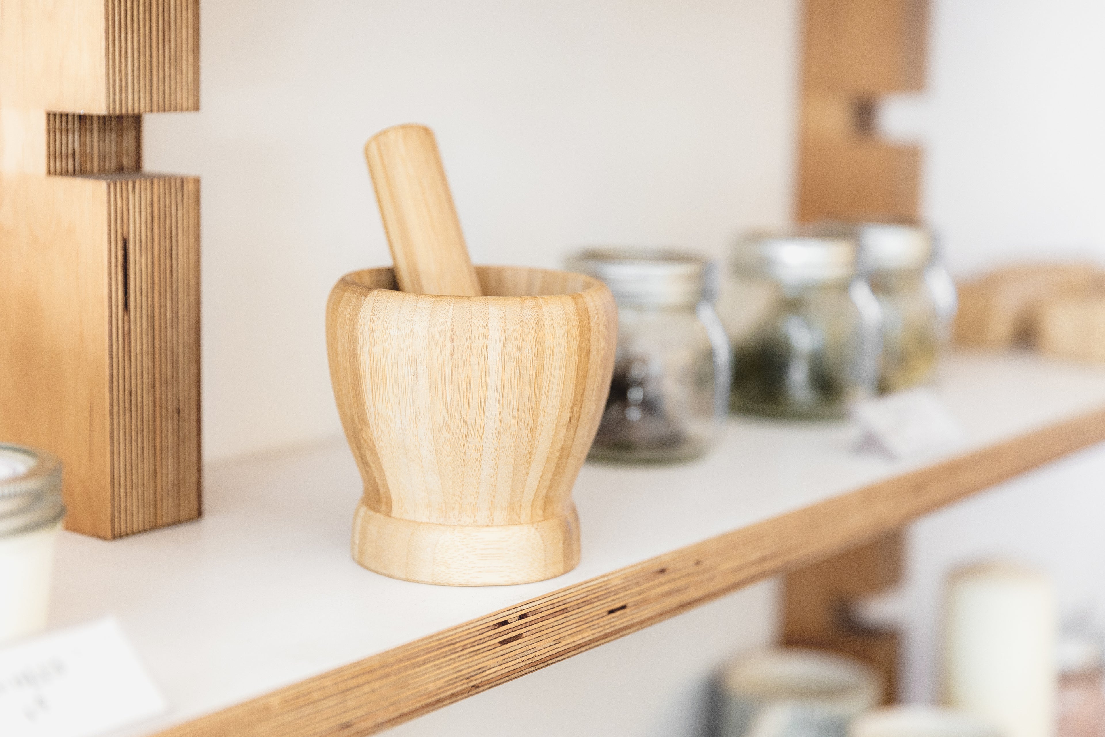 modern wood mortar and pestle